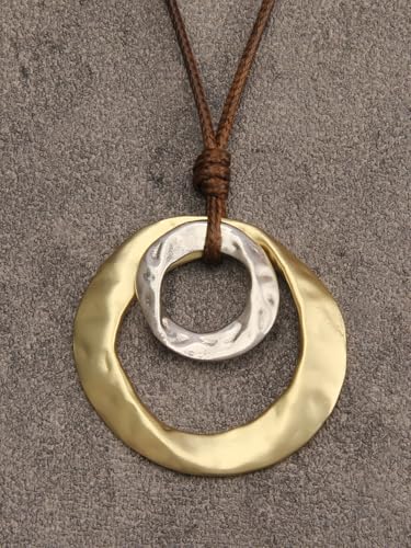 Jeilwiy Leather Necklace for Women Funky Necklace Choker String Cord Necklace with Pendant Boho Style Jewelry - style: Irregular Double Circle