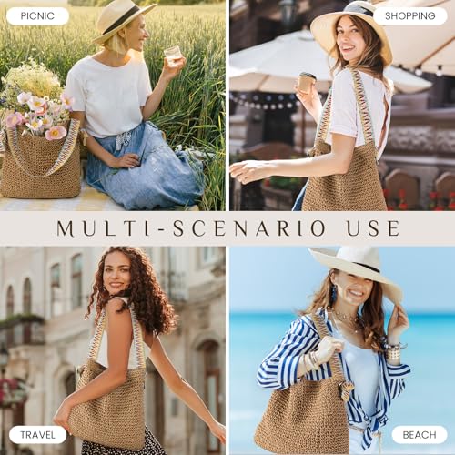 fauson Beach Bags for Women - Straw Bag Tote Bags Casual Boho Large Summer Crossbody Shoulder Handbags Purse - color: Multi