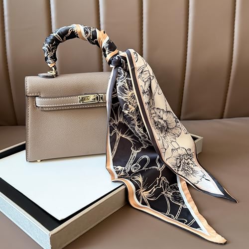 Hair Scarf for Women - 53"x5.3" Purse Scarf, Extra Long Satin Wrap, Versatile Belt & Boho Neck Accessory - color: Black Abstract