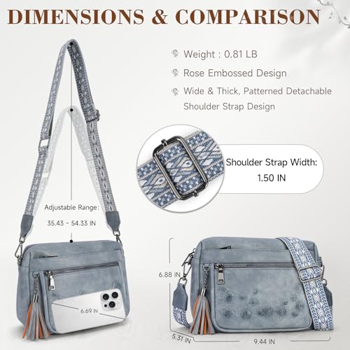 MEITRUE Crossbody Bags for Women, Vegan Leather Crossbody Purse Trendy Multi Pockets Shoulder Handbag with Tassel - color: 08-slate Blue