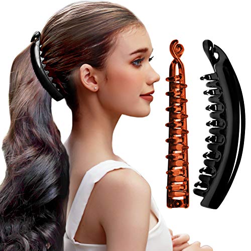 RC ROCHE 2 Pcs Large Banana Hair Clips Claws for Women Thick Curly Ponytail Holder Maker Big Comb No Crease Strong Hold Styling Clasp, Large Black and Brown - color: (Large) 2Pcs Black & Brown, size: 1 Count (Pack of 2)