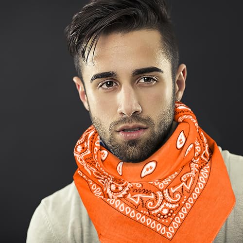 6 Pack Pure Cotton Bandana, Multi-Purpose Square Handkerchief, Face Mask headband for Men and Women - color: Orange
