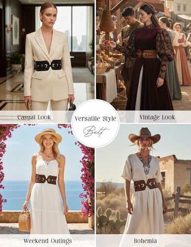 Scarlet Darkness Wide Elastic Belts for Women Stretchy Corset Belt with Double Gold Buckle Waist Belt for Dresses - color: Black, size: Large