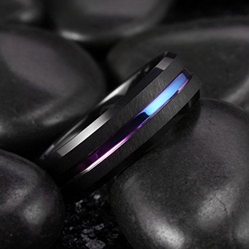 King Will Mens Tungsten Rings for Men Two Tone Grooved Mens Wedding Band Cool - color: Rainbow 7mm