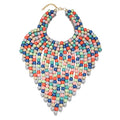 COLORFUL BLING Boho African Wooden Beaded Bib Statement Choker Necklace Long Multi Strand Chunky Layered Collar Tassel Necklace for Women Handmade Jewelry - color: blue mix