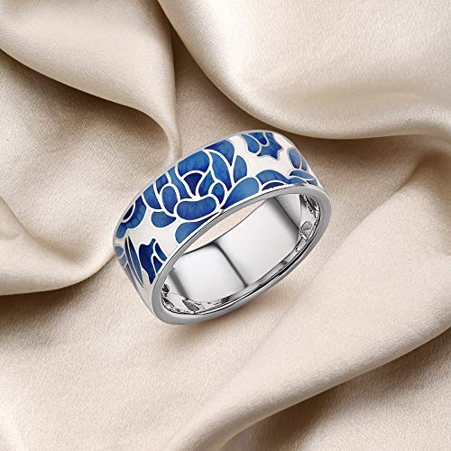 Santuzza 925 Sterling Silver Enamel Flower Pattern Ring for Women - color: Lotus