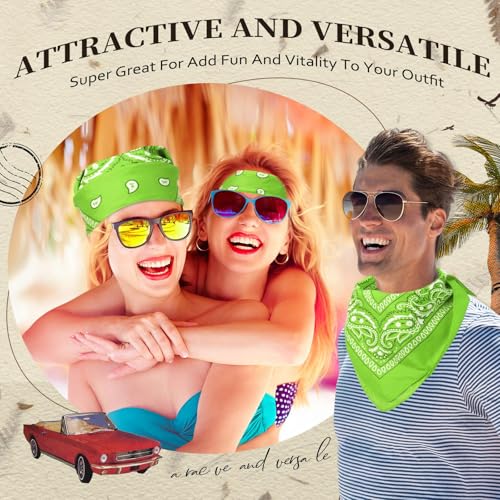 Suhine 12 Pcs Bandanas Bulk for Women Men 22 x 22 Inch Paisley Headband Cowboy Handkerchief Summer Beach Party Costume - color: Apple Green
