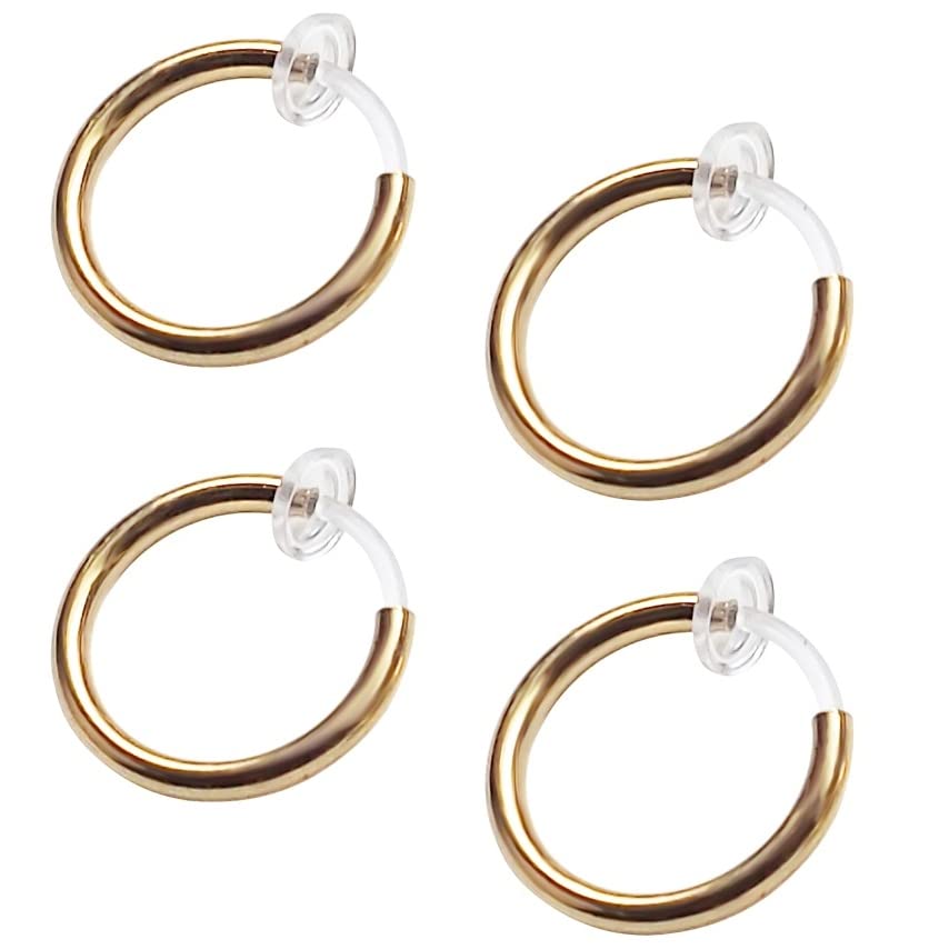 Silver Small for Women Comfortable Plastic Invisible Clip On Hoop Earrings Men Fake Nose Ring Faux Lip Septum Ring Fake Cartilage Earrings 12 mm Spike Cross Feather 15mm Unisex Gold Non Piercing Lobes - color: 12 mm Gold