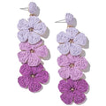 Boho Flower Earrings Statement Raffia Dangle Earrings Cute Floral Jewelry Trendy Summer Beach Vacation Outfits for Women - color: Purple-2