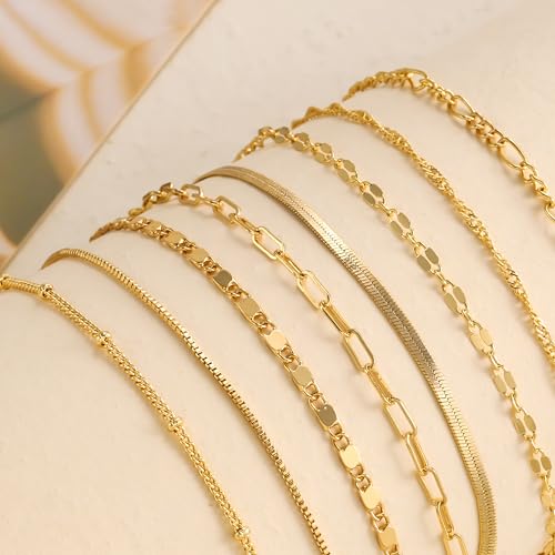 Tewiky Waterproof Gold Bracelets for Women Non Tarnish - Dainty Stack 14K Gold Plated/Sterling Silver Chain Bracelets Set Adjustable Trendy Jewelry for Women - style: Style D