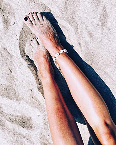 Fesciory Puka Shell Anklet for Women Summer Natural Cowrie Adjustable Ankle Bracelet, Handmade Boho Hawaiian Beach Seashell Jewelry - color: A3:Beige Shell Anklet