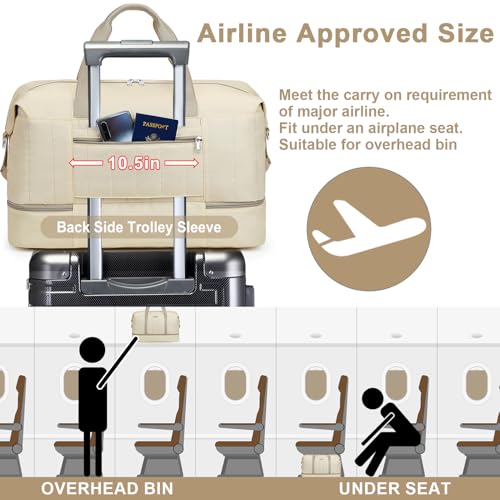 IBFUN Weekender Bags for Women, Travel Duffle Bag with Shoe Compartment Carry on Weekender Overnight Duffel for Weekend Travel Business Trip 3PCS - color: E2-Khaki