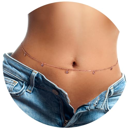 AILIN Custom 1-6 Birthstones Belly Chain Stainless Steel Dainty Personalized Waist Chain Multipurpose Birthstone Necklace For Women Summer Beach Jewelry Birthday Gifts For Her Girlfriends Wife Mom