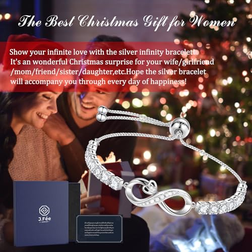 J.Fée Infinity Heart Bracelets for Women with 5A Cubic Zirconia, 925 Silver Bracelets for Women Adjustable Womens Bracelet Jewelry for Wife Girlfriend Her - color: Infinite Love#4