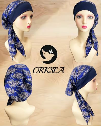 Chemo Headwear for Women Head Scarf Headwraps Silky Soft Turbans for Women Cancer Hats Chemo Beanie Coverings Scarves - color: B Blue Pattern1