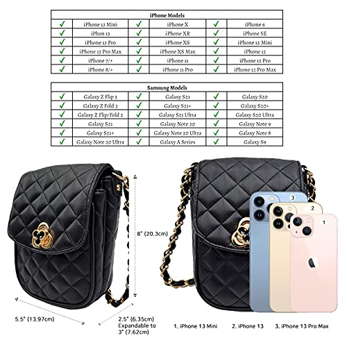 Phone Crossbody Bags for Women Small Vegan Leather Mini Shoulder Wallet Card Quilted Purse - color: C - Black & Gold