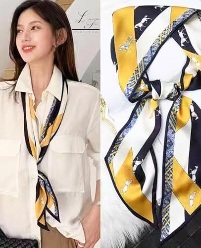 Hioyiwse Head Scarf Hair Neck Scarves For Women Purse Bag Scarfs For Handbags Silky Long Thin Satin Headscarf Fashion - color: B24-yellow Lightning Horse