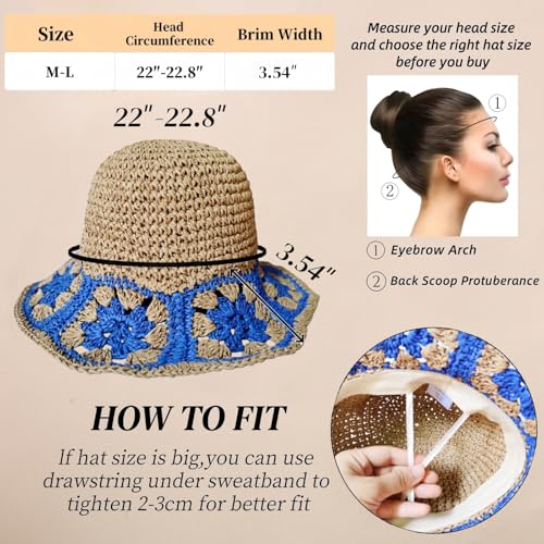 Floppy Big Beach Straw Hats for Women Foldable Summer Wide Brim Packable Sun Hat Womens Travel Straw Fedora Hat - color: Floral-1