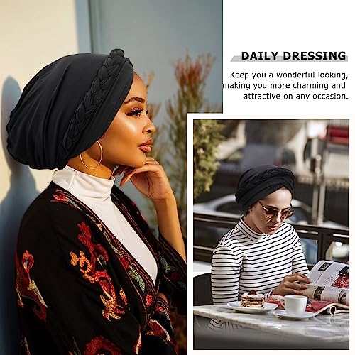 African Women Turban Caps Beanie Pre-Tied Twisted Braids Headwraps for Women Head Scarf Chemo Cancer Headwear Cap - color: 3 Pack Twisted Braid: Ginger, Black, Coffee
