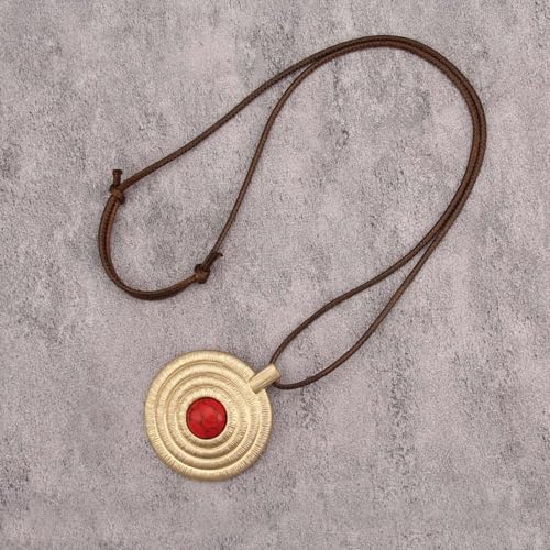 Jeilwiy Leather Necklace for Women Funky Necklace Choker String Cord Necklace with Pendant Boho Style Jewelry - style: Turquoise & Gold Round