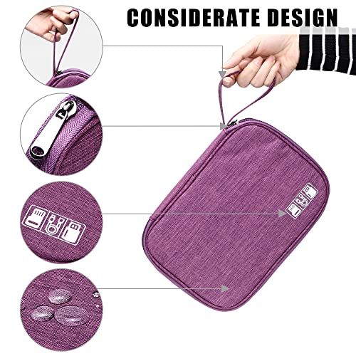 CILLA Travel Cord Organizer Case, Portable Waterproof Storage Bag for Charger, Cord, USB, Power Bank, Earphone, SD Card, Travel Essentials - color: single-purple