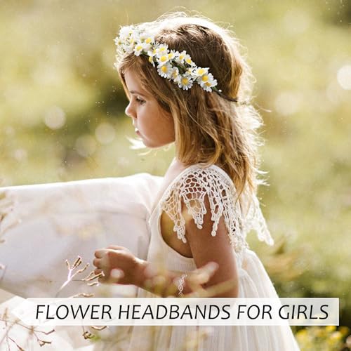 AWAYTR Flower Hippie Floral Crown - Boho Sunflower Headband for Women, Hippie Costume and Hair Accessories (White) - color: White