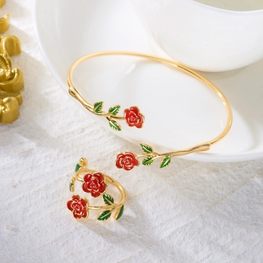 Caiyao 2Pcs Adjustable Sunflower Open Cuff Bangle Bracelets Ring Gold Tone Enamel Daisy Flower Floral Upper Arm Armband Bracelet for Women Boho Summer Inspired Floral Jewelry Gifts - style: StyleD