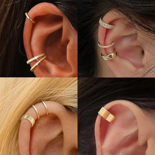 Ear Cuffs Non Piercing 14K Gold Plated Ear Cuff Earrings for Women Trendy Clip on Cartilage Earring Stacks Non Pierced Adjustable Fake Earrings Set Jewelry - color: A4:Gold Ear Cuffs-12Pcs