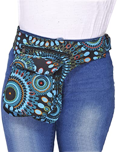 The Collection Royal Handmade Festival Waistpack Boho Hippie Waist Bag Hip Bum Running Belt Fanny Pack Travel Utility Belt (Blk+Blu) - color: Blk+Blu