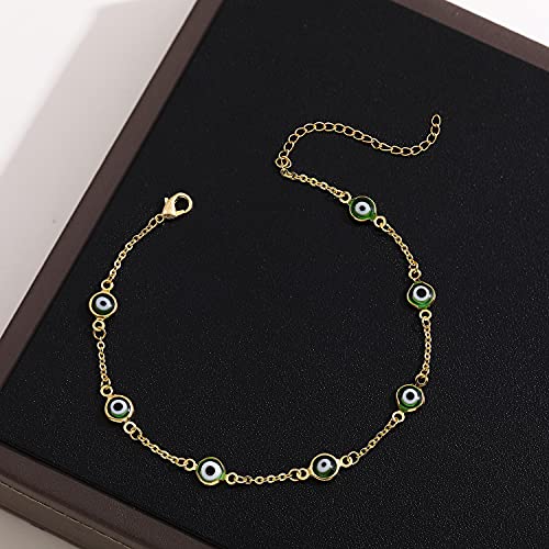 SLOONG Evil Eye Beaded Anklet Bracelets for Women, 14K Gold Plated Ankle Bracelet Jewelry Beach Beads Anklet Set Ankle Bracelets for Women - color: Green