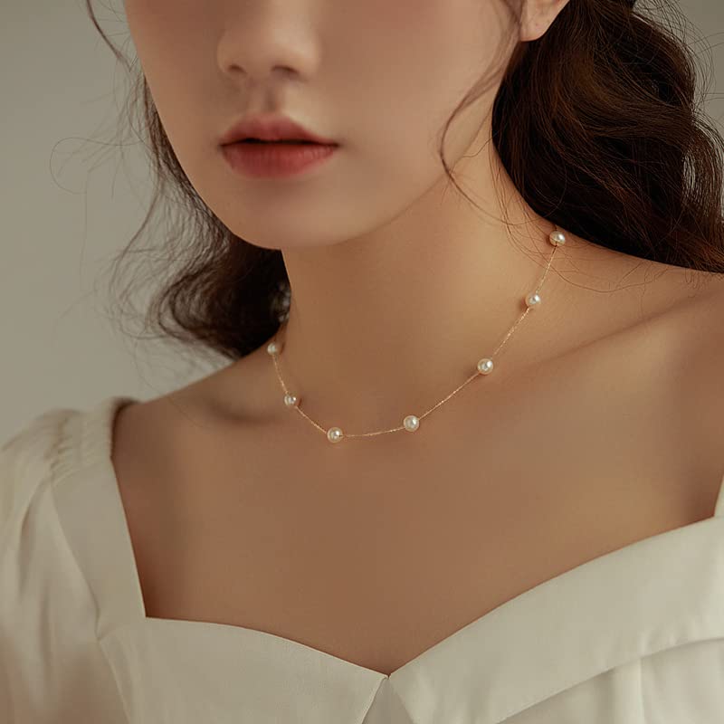 Trinckle Pearl Necklaces for Women, Gold Pearl Choker Single Pendant Necklace Layered Daisy Jewelry for Prom Birthday Gifts, Prom Wedding Strands for Bride Bridesmaids as Beach Summer Accessories - style: Gold Pearl Necklace