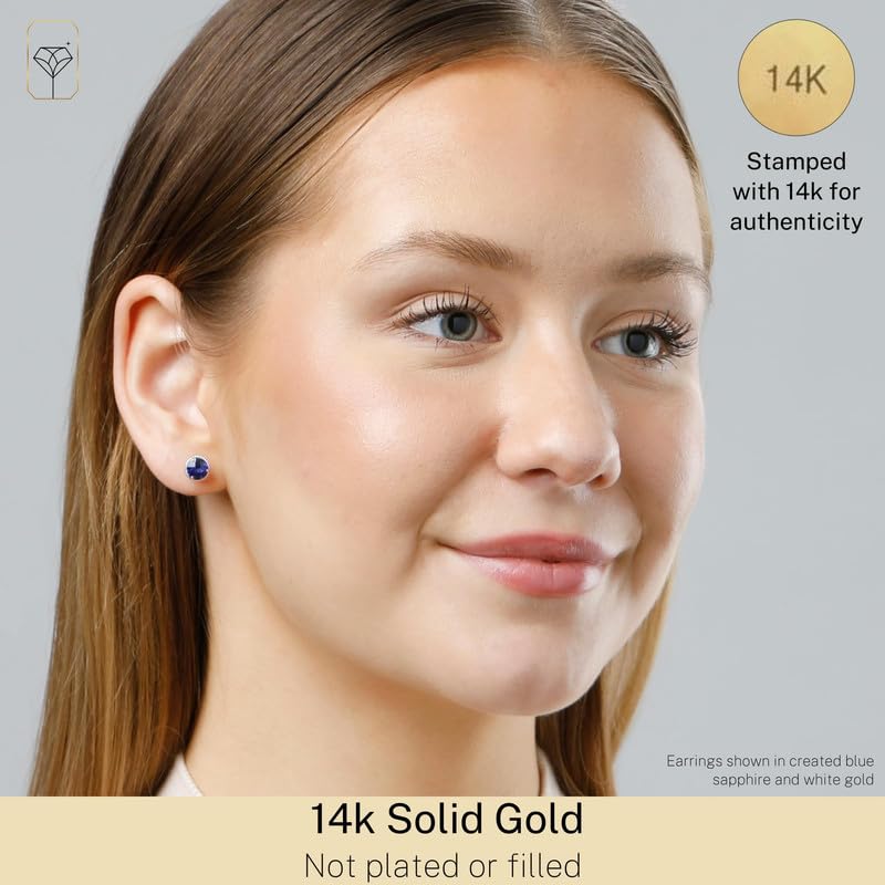 14k White or Yellow Gold Roped Halo Gemstone Round Stud Earrings for Women 6mm Birthstone with Push Backs by MAX + STONE - color: Garnet