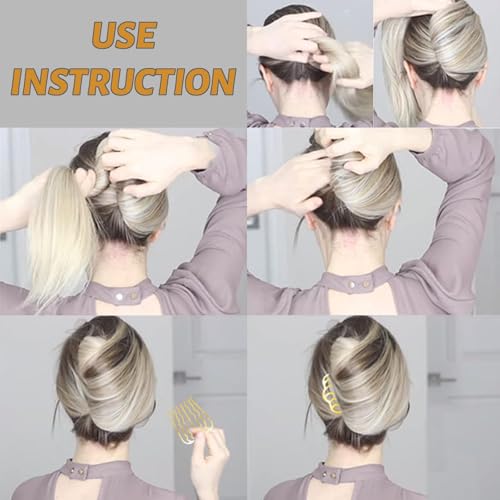 12 Pieces Hair Side Combs Metal Hair Fork Clip French Twist Comb Updo Hair Stick, U-Shape Teeth Styling Tools Messy Bun Maker Vintage Hairstyle Hair Pins Hair Accessories for Women and Girls - color: Gold
