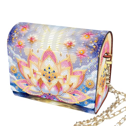 C'eitura Lotus Diamond Art Wooden Clutch Purse with Chain, 5D DIY Rhinestone Shoulder Bag Kit, Zen Style Wallet for Women, Yoga Meditation Gift, Unique Handmade Craft Project - color: SKB204