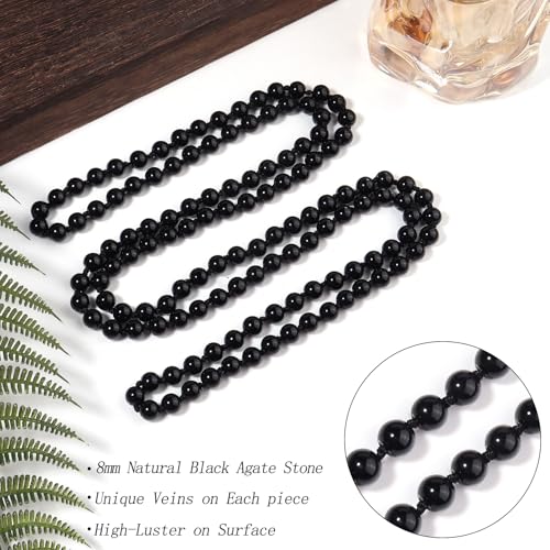 Beaded Necklace Hand Knotted for Woman - color: Black Agate