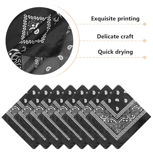 Morcheiong 8/16 Pcs Bandanas Paisley Bandana Head Scarf Headband Handkerchiefs for Men Women Boy Girls - color: Black