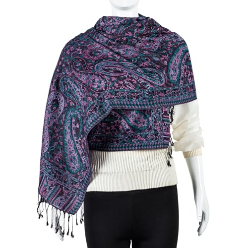 AUSEKALY Pashmina Feel Shawls Wraps for Women Rave Scarf Soft Silky Reversible Men Scarves - color: Black Pink Blue