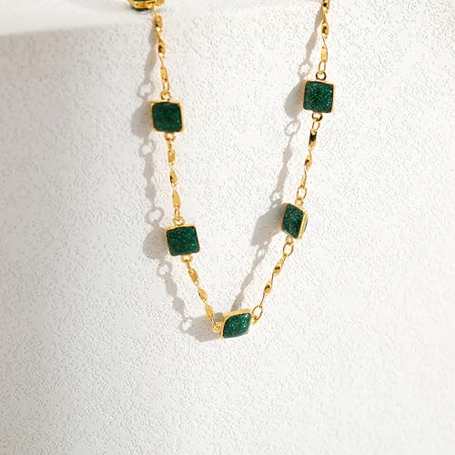 Beaded Choker Necklaces for Women 18k Gold Plated Dainty Gold Choker Necklaces for Women - style: emerald square choker