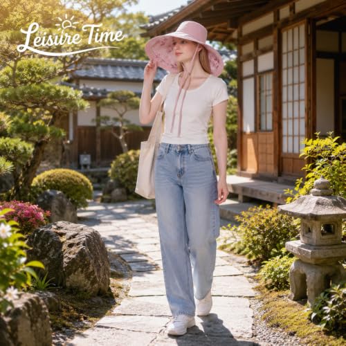 Wide Brim Sun Hat for Women Reversible Beach Hats Metal Wired Edge Gardening Hats, UPF 50+ Bucket Summer Hat - color: Pink Floral