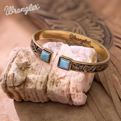 Montana West Wrangler Cuff Bracelet for Women Western Turquoise Adjustable Open Bangle Silver Plated Carved Floral Cowgirl Country Jewelry - color: Gold-Turquoise