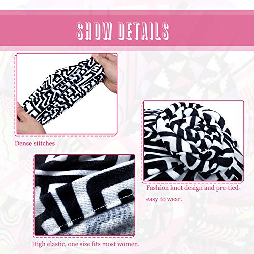 SATINIOR 4 Pieces African Pattern Headwrap Pre-Tied Bonnet Turban Knot Beanie Cap Headwrap Hat - style: Strips Geometry Style