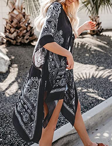 Breezy Lane Kimonos for Women Swimsuit Coverups Beach Cover Up Swimwear Cardigan Summer - color: A1 Gray Print