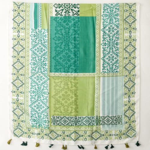WaJuemy Travel Boho Scarf for Women Casual Lightweight Pashmina Scarves Fashion Multicolor Shawl Wraps with Fringed Beads - color: 01b Green Boho