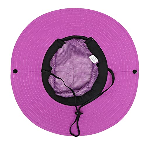Womens Summer Sun Hat Beach Hat Wide Brim Outdoor UV Protection Hat Foldable Cool Mesh Ponytail Bucket Hat - color: Pure Purple