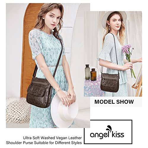 Angelkiss Small Womens Crossbody Bag Leather Shoulder Purse for Women Hobo Bag with Adjustable Shoulder Strap - color: 16taupe