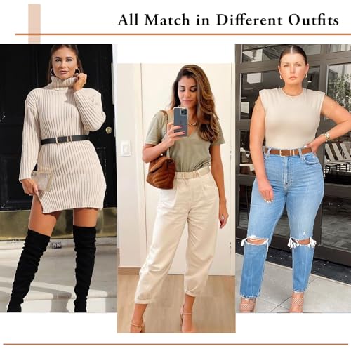 XZQTIVE 3 Pack Women Belts For Jeans Dresses Pants Ladies Leather Waist Belt with Gold Buckle - color: Square Buckle Black+brown+beige, size: Fit Pant 24-29in