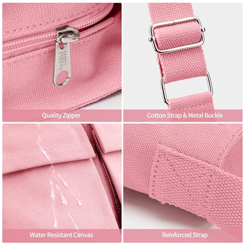 KALIDI Canvas Tote Bag Large Hobo Crossbody Shoulder Handbag Zipper Messenger Bag for Women or Men Casual College Work - color: Upgraded Pink