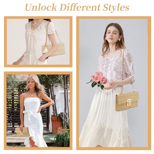 Small Straw Purse for Women Summer Clutch Purses Beach Woven Envelope Bag Raffia Shoulder,Straw Crossbody Bag boho - color: Buckle Beige