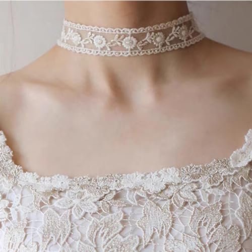 Nova&Aria Chokers Set For Women Heart Choker Necklaces Flower Pendant Velvet Cute Pink Turquoise Blue White Black Choker Necklace Christmas Colorful Lace Chokers - color: White-A