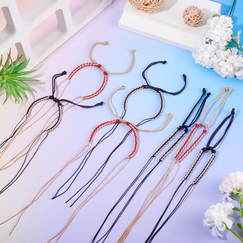 Adjustable Slider Bracelets Colorful Half Finished Bracelets Adjustable Beaded Bracelets DIY Friendship Bracelets for Women Jewelry Making Gifts Supplies - color: Black Red-Mixed